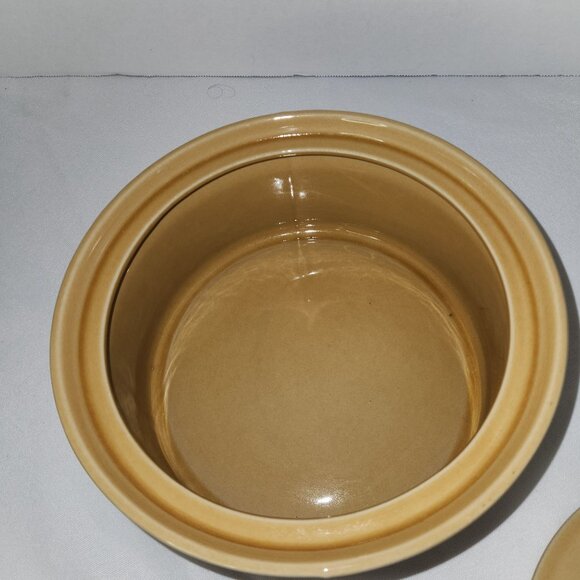 Vintage Ginger Stoneware Lidded Crock 4" H x 8" L x 7" W - Picture 6 of 6
